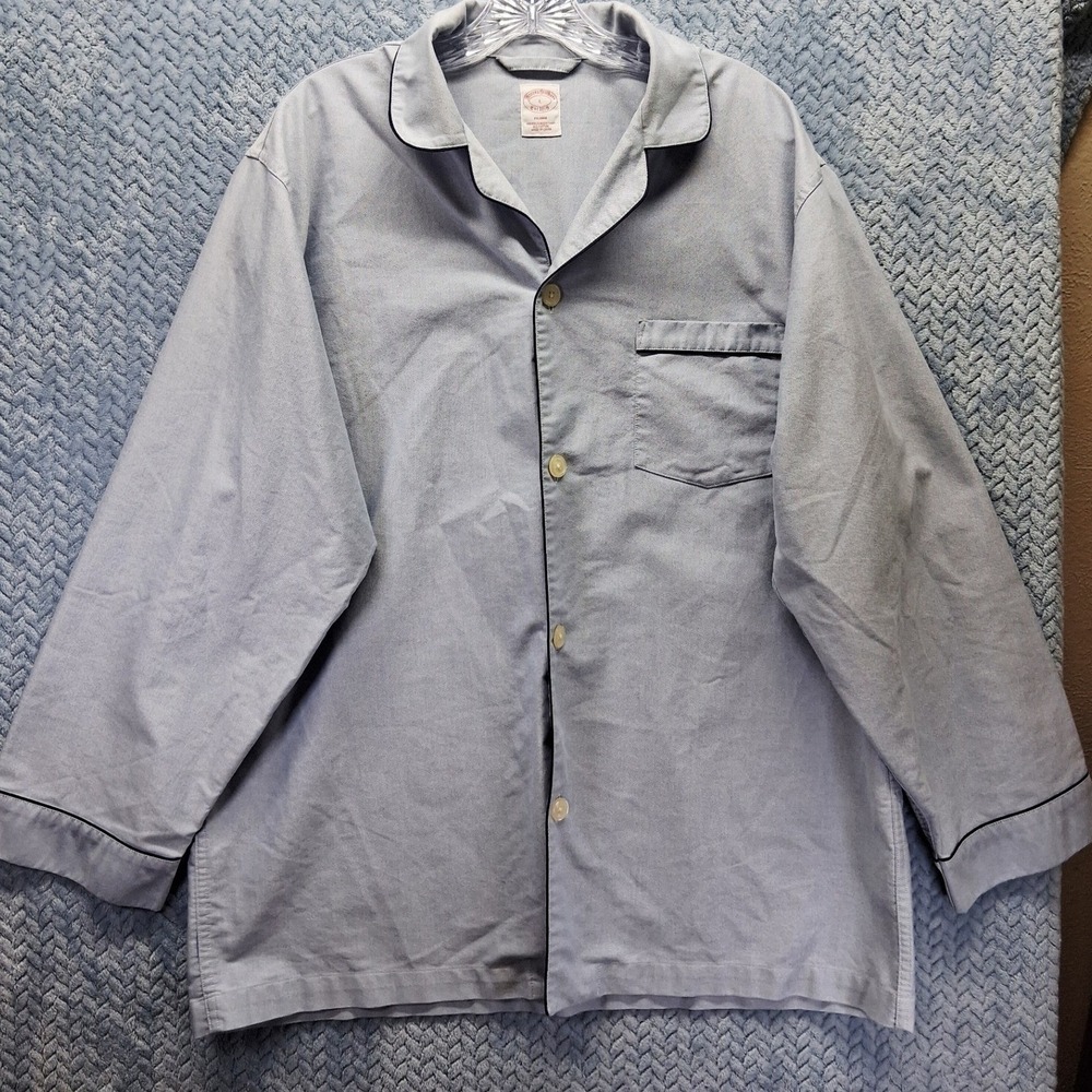 Brooks Brothers Pajama Top Mens Large Blue Cotton Wrinkle Resistant Sleep Shirt